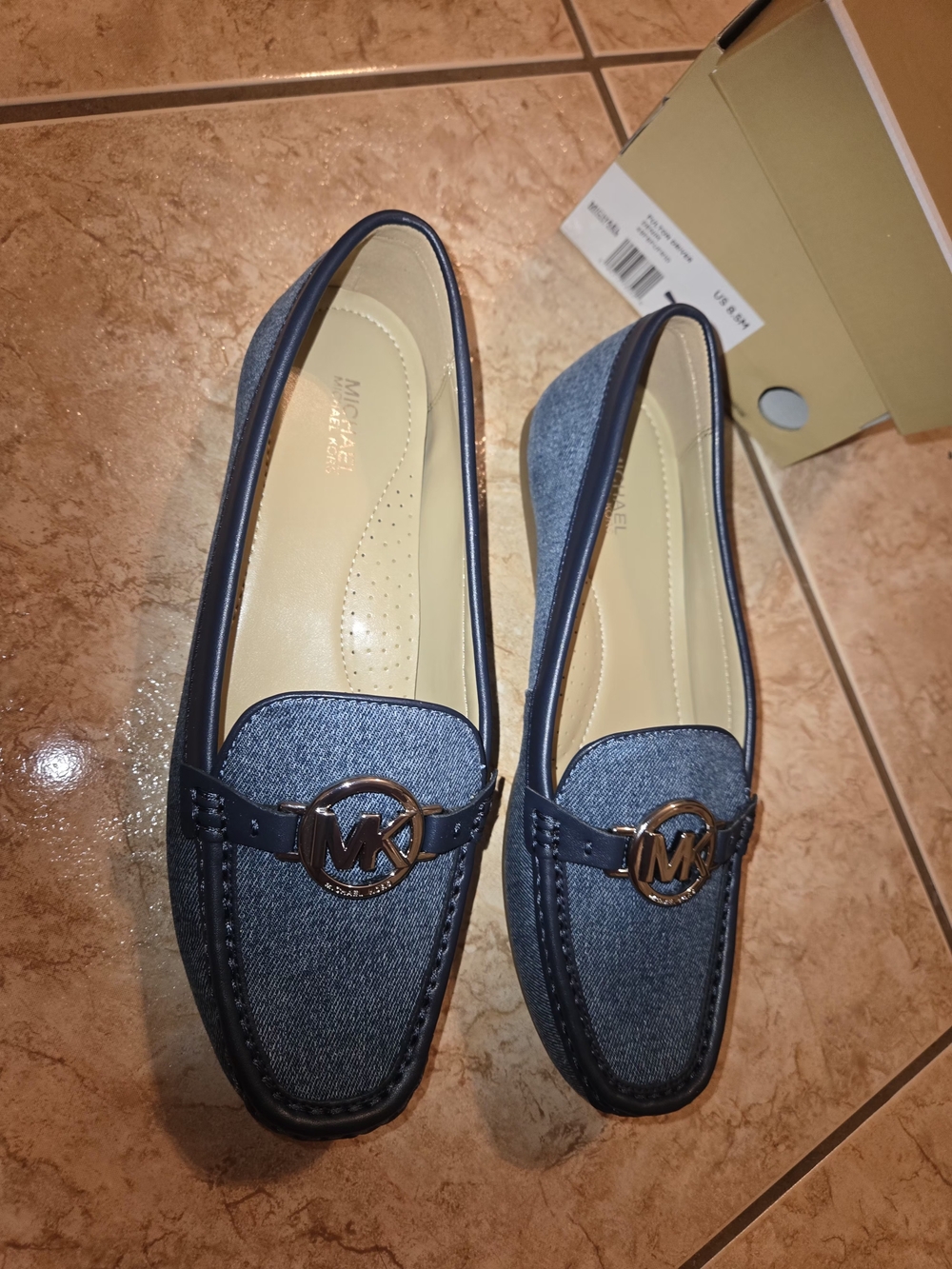 Michael Kors Denim & Navy MK Fulton Denim Mocassin Loafers Size 8.5
